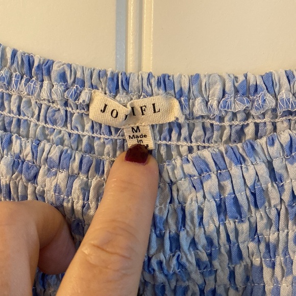 Light Blue Spotted smocked puff sleeve maternity dress, medium - Picture 2 of 4